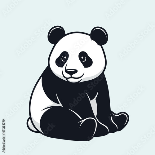 Adorable panda bear sitting and smiling in a simple appealing cartoon style design