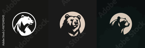Three distinct bear illustrations feature in circular designs against a dark background, highlighting various bear expressions. The artwork captures the essence of the bears creatively.