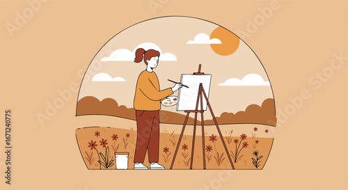 Woman painting canvas