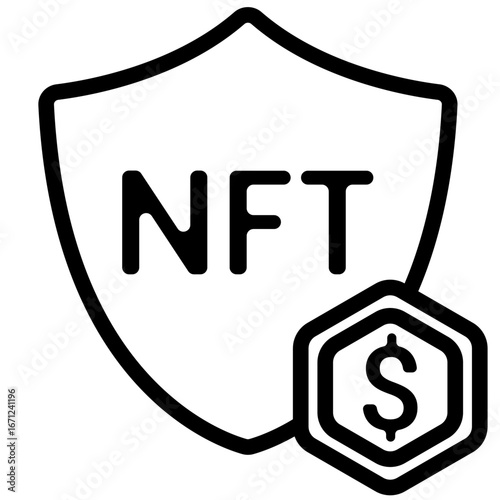 NFT Value Shield Line Icon of NFT utilities (tickets, identity, gaming assets) Icon Set