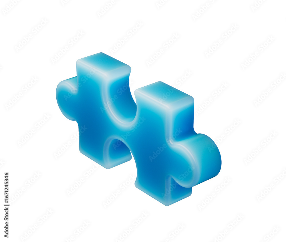 Fototapeta premium Gładki, świecący na niebiesko element układanki o miękkim, futurystycznym i eleganckim wyglądzie. Ilustracja 3D