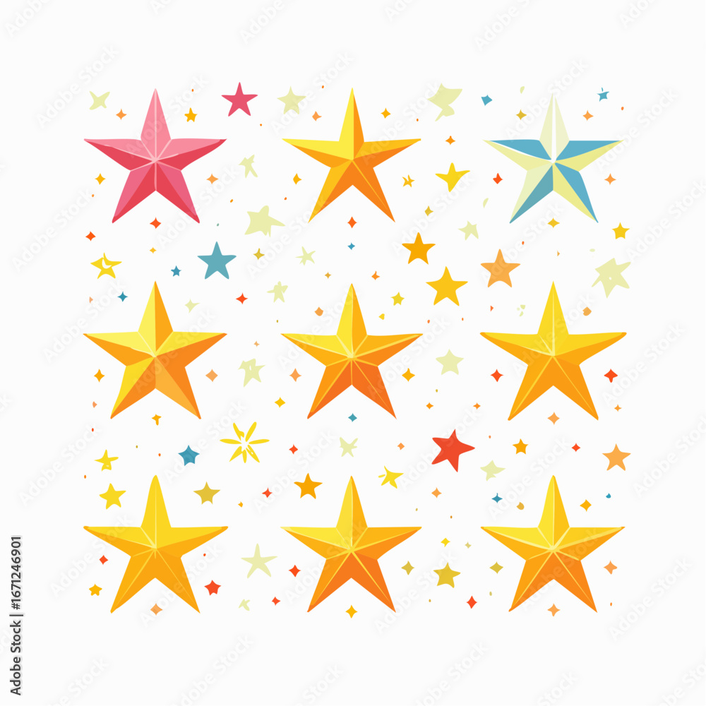 Obraz premium Star icons in various styles including filled, outline, and abstract designs. Perfect for awards, ratings, space, holidays, and decoration projects