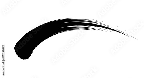 Thick Short Curved Black Brush Stroke or Comma Shape on Isolated White Background