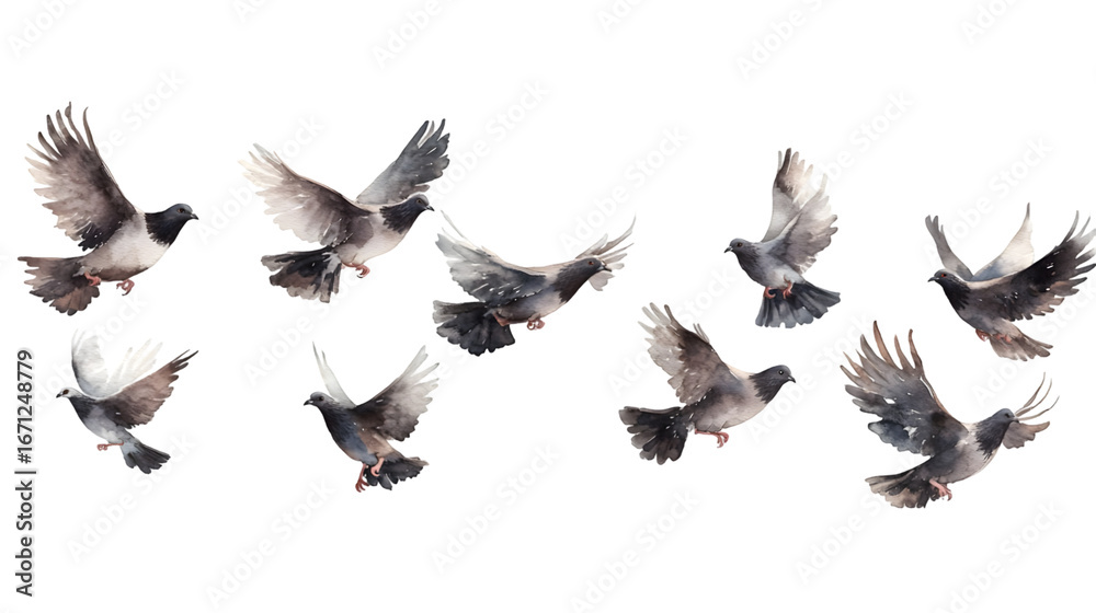 Obraz premium A group of doves flying in the sky isolated on a transparent background