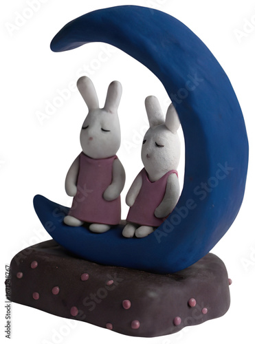 Chuseok Moon Rabbit Illustration | Cute Rabbits Making Rice Cake on the Moon	
