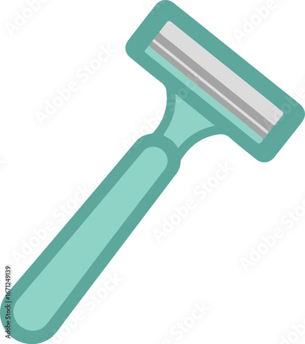 Teal disposable razor with gray blades and handle. Ideal for personal grooming product advertisements, shaving tutorials, or hygienerelated designs.