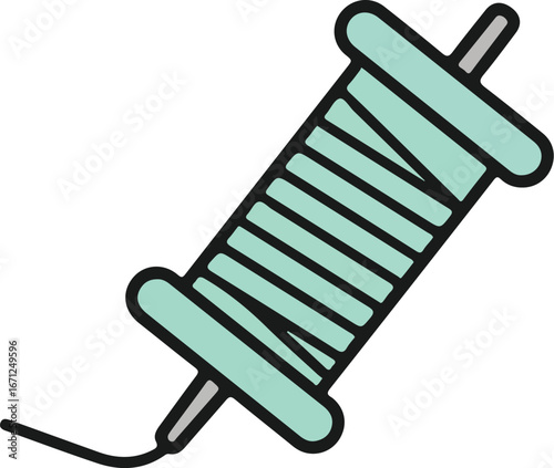 Spool of light blue thread on spindle suitable for crafts, sewing, diy projects, textiles, fashion design, embroidery, and creative hobbies.