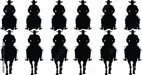 Silhouette set of cowboys on horses capturing western riding spirit and frontier charm