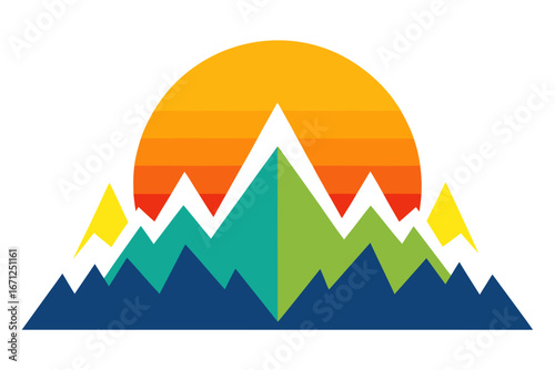 Mountain landscape with sun silhouette vector