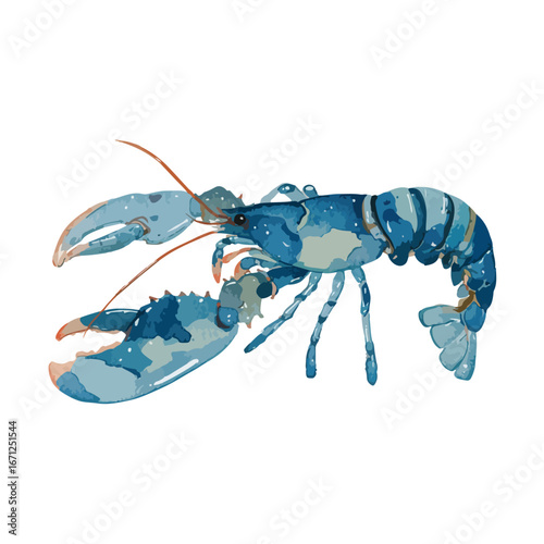 Detailed Watercolor Illustration of a Vibrant Blue Lobster with Claws Extended