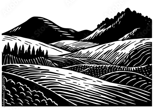 Mountain, Hill and Rock Silhouette Linocut Collection – Nature Landscape SVG