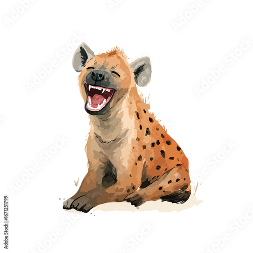 Laughing Spotted Hyena Sitting with Open Mouth and Visible Teeth