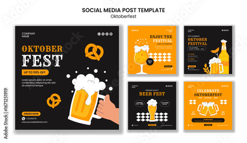 Oktoberfest Celebration Social Media Post Cartoon Hand-Drawn Template Background Illustration