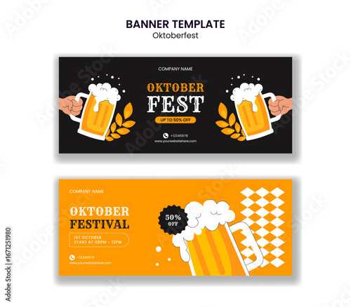 Happy Oktoberfest Festival Social Media Banner Flat Cartoon Hand-Drawn Templates Background