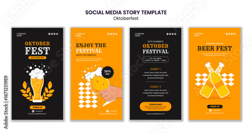 Oktoberfest Party Invitation Social Media Stories Flat Cartoon Hand-Drawn Background Illustration