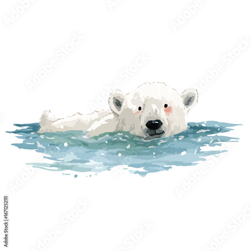 Playful Polar Bear Submerged in Aqua Watercolor