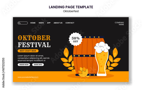 Oktoberfest Party Festival Design Flat Cartoon Social Media Landing Page Template Illustration