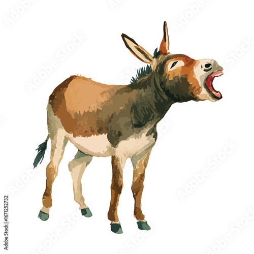 Vector Illustration of a Braying Donkey with Open Mouth and Upright Ears