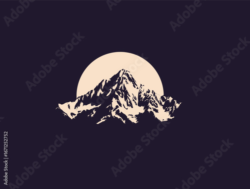 High peaks rise dramatically under a full moon illuminating the night sky. The serene landscape showcases the beauty of nature and tranquility of the night.