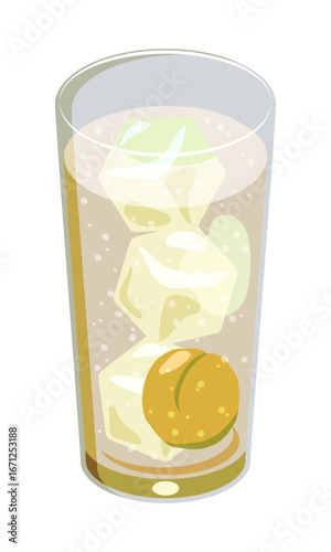 グラスに注いだ梅酒サワーのイラスト