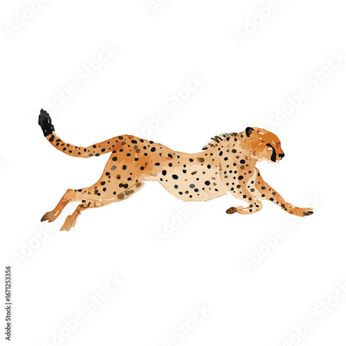 Watercolor Cheetah in MidStride Dynamic Pose