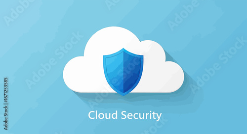 Cloud Security Icon with Blue Shield