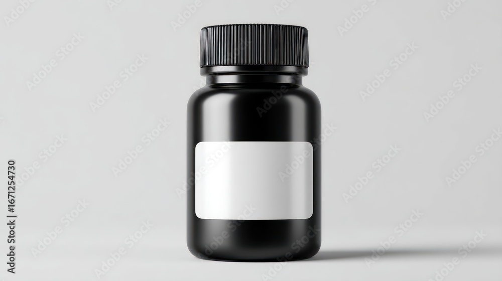 Fototapeta premium Black bottle with blank white label isolated product presentation concept