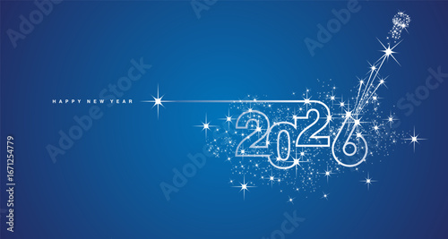 New Year 2026 line design sparkler firework champagne shining white blue vector