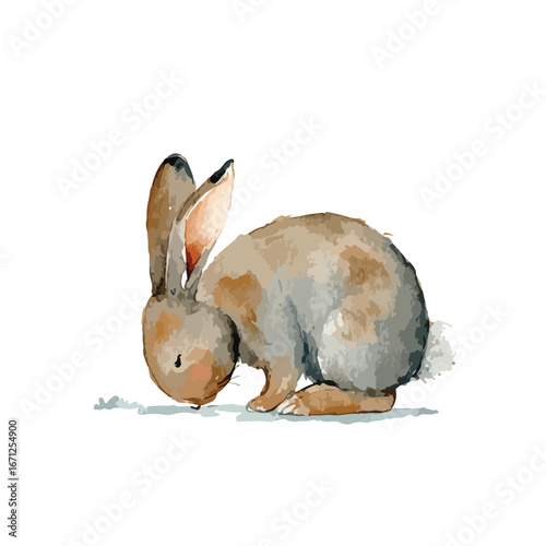Watercolor Rabbit Illustration Brown Fur Long Ears Side Profile