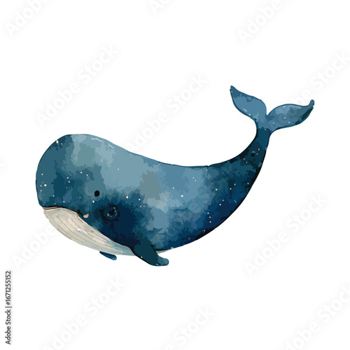 Watercolor Style Blue Whale with Starry Pattern and Textured Appearance