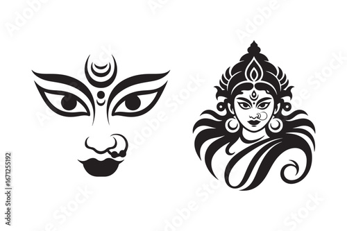 Set of Maa Durga  Silhouette vector, Maa Durga face Silhouette vector bundle 