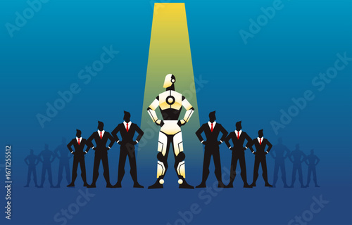 Artificial Intelligence Robot Standing Out Among Businessmen Vector Illustration