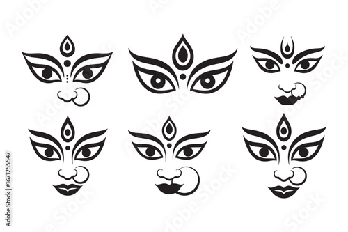Set of Maa Durga  Silhouette vector, Maa Durga face Silhouette vector bundle 