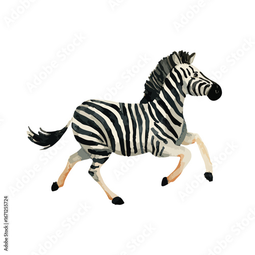 Watercolor Style Zebra Galloping with Flowing Mane and Tail