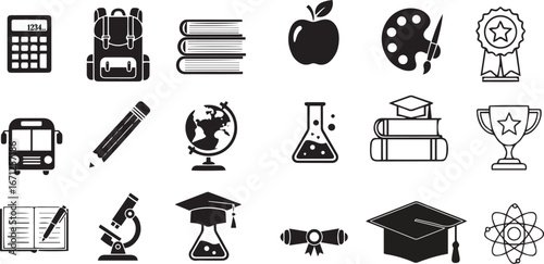 multiple school white and black icons.
