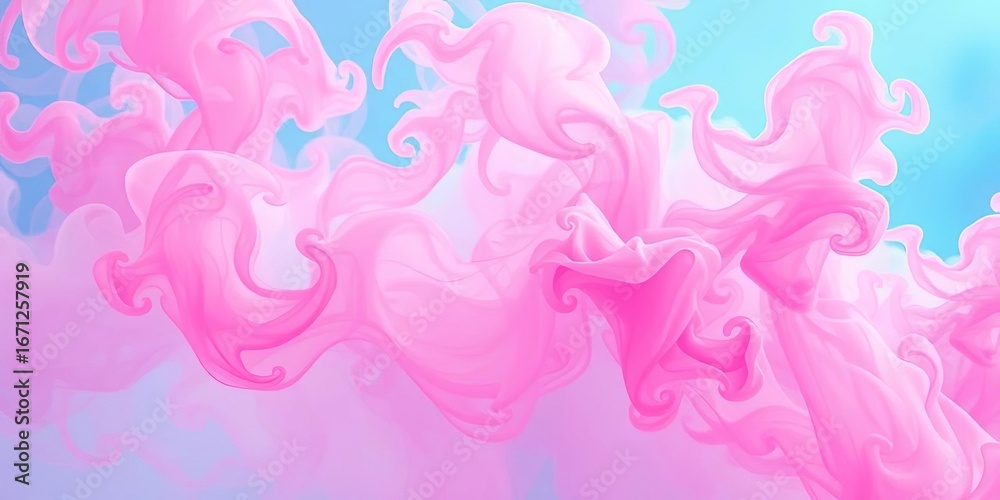 Fototapeta premium Abstract swirling neon pink & blue smoke clouds, ethereal fantasy backdrop, atmosphere, glow