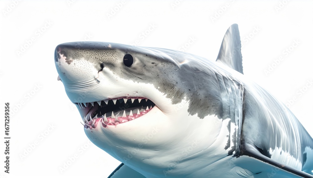Naklejka premium Great white shark close-up underwater ocean predator wildlife
