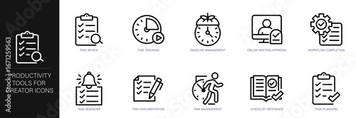 Productivity Tools for Creators Line Icon Set