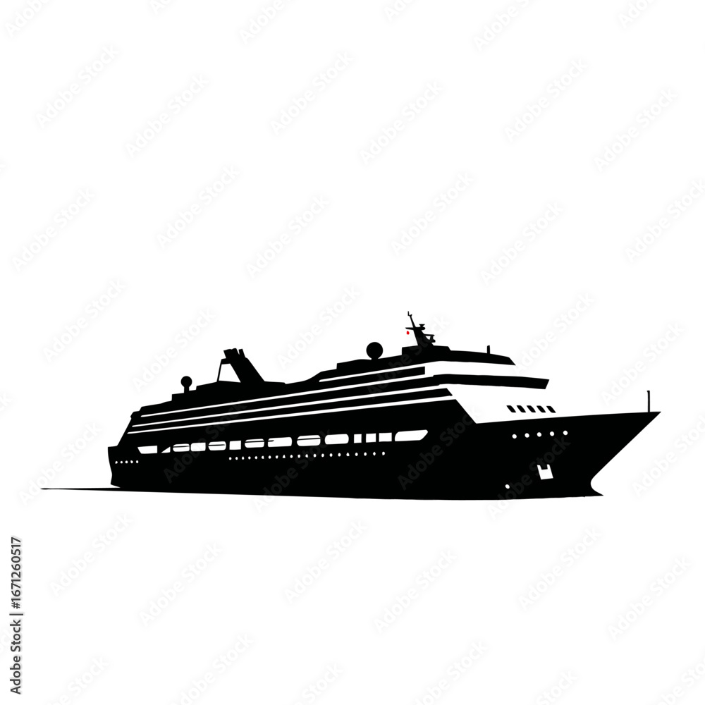 Fototapeta premium Elegant cruise ship silhouette gliding through calm waters, evoking luxury travel, adventure, and sophisticated vacation experiences for discerning travelers seeking escape.