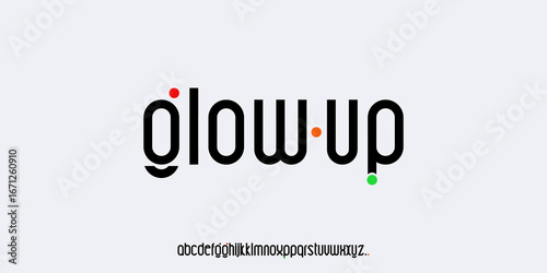 Minimal creative glowUp condensed  geometric precision font of modern alphabet. Typography with regular dots. minimalist style font sans serif future. Modern vector illustration