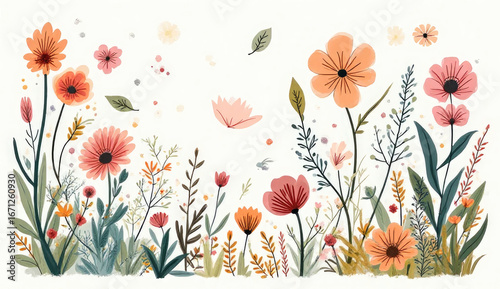 Flower doodle background art vector set. Botanical and leaves abstract shape doodle art design for print, wallpaper, clipart, wall art for home decoration. 