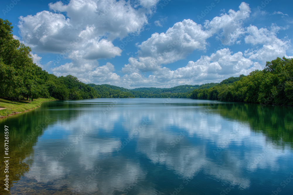 tranquil summer landscape from serene lake in one of different states in usa reflecting beautiful sky filled tranquil summer landscape from serene lake in one of different states in usa reflecting beautiful sky filled