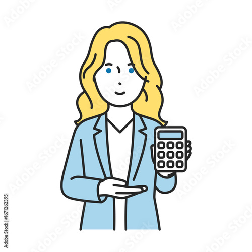 外国人英語教師 電卓を持って料金を案内する先生のイラスト
