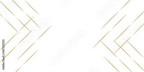 Abstract geometric design featuring gold lines arranged on a white background.