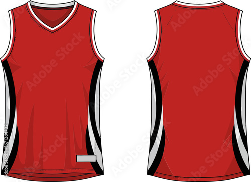 Red Basketball Jersey Design Mockup, Front and Back Views - Sports Apparel Template for Athletes and Teams