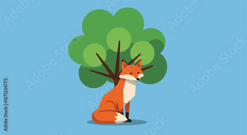 Cartoon fox by a tree (1)