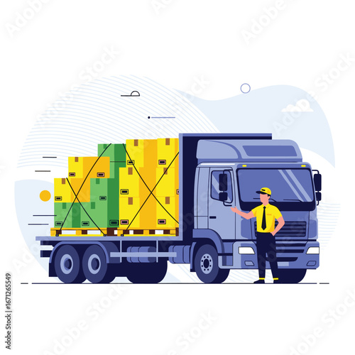 Dedicated logistics worker oversees cargo loading onto a modern delivery truck for efficient shipping services
