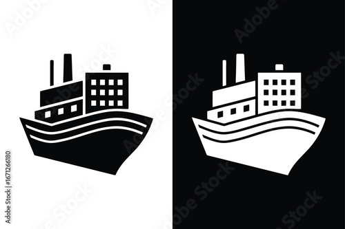 Transport Ship Silhouette. Maritime Cargo Vector Symbol
