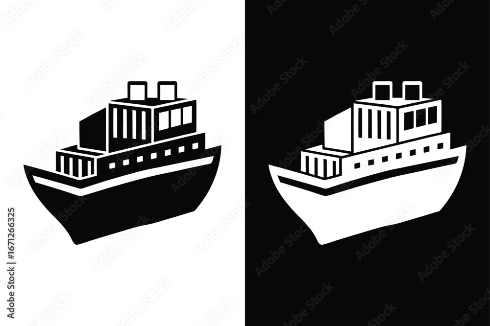 Fototapeta premium Maritime Vessel Icon. Cargo Ship Silhouette on White Background