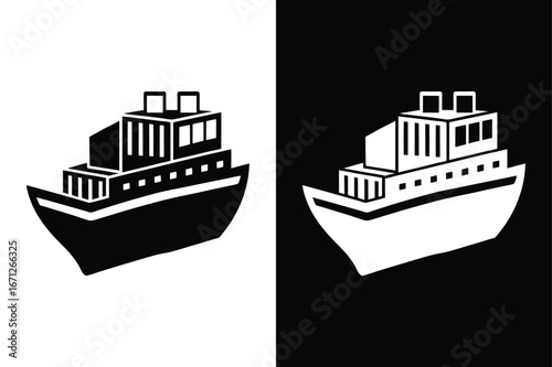 Maritime Vessel Icon. Cargo Ship Silhouette on White Background